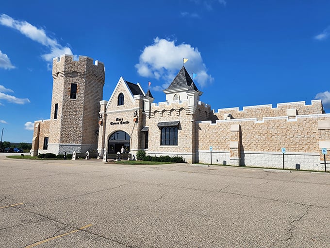 A cheese lover's Camelot! This castle isn't guarding gold, but something far more precious to Wisconsinites – a kingdom of curds and wheels.