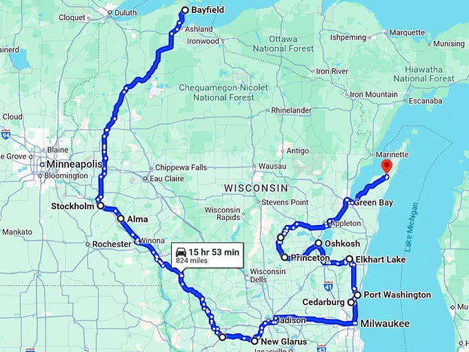 quaint towns wisconsin trip map