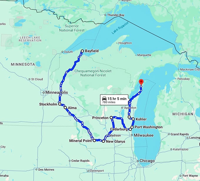 wisconsin unforgettable towns trip map