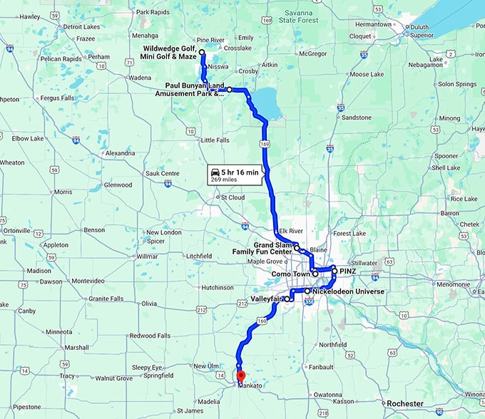 minnesota exciting road trip map