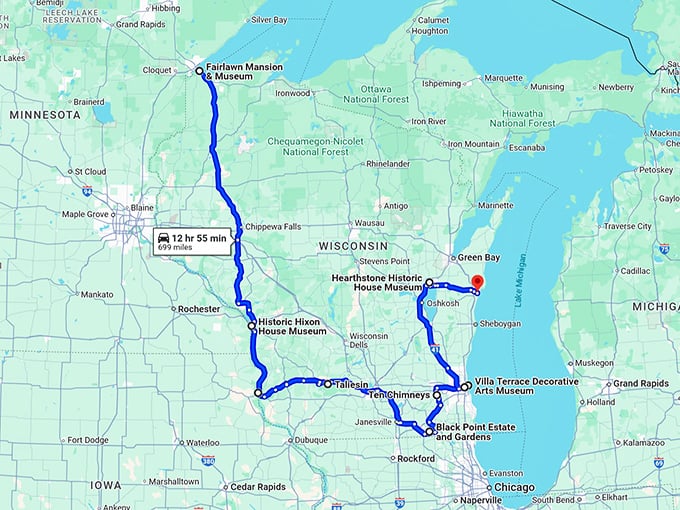 wisconsin stunning mansions trip map