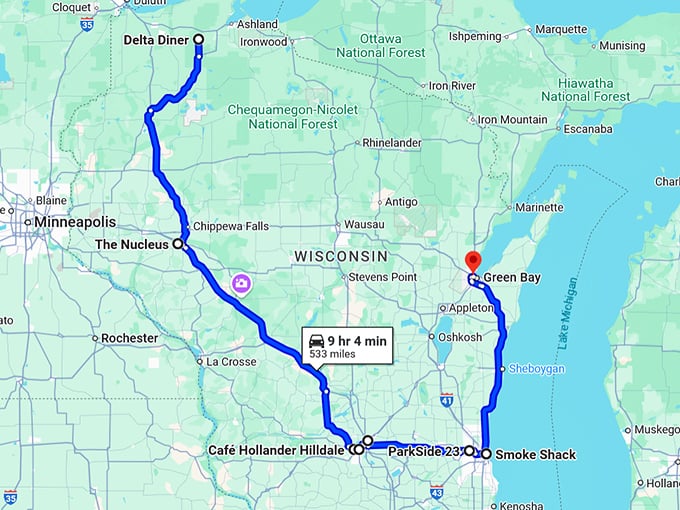 wisconsin delicious brunch trip map