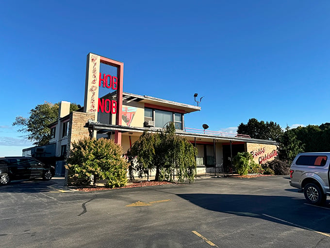 Welcome to HOBNOB, where the 1950s never left and your diet goes on vacation! This mid-century marvel has been serving up nostalgia since Eisenhower was in office.