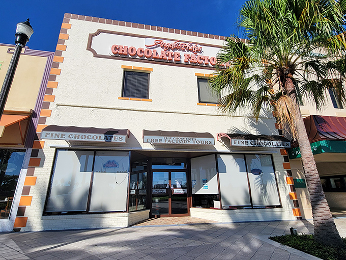 Welcome to chocolate heaven! Angell & Phelps' charming facade promises sweet delights within, like a Willy Wonka dream come to life in sunny Daytona Beach.