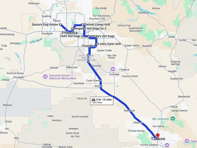 hot dog arizona trip map