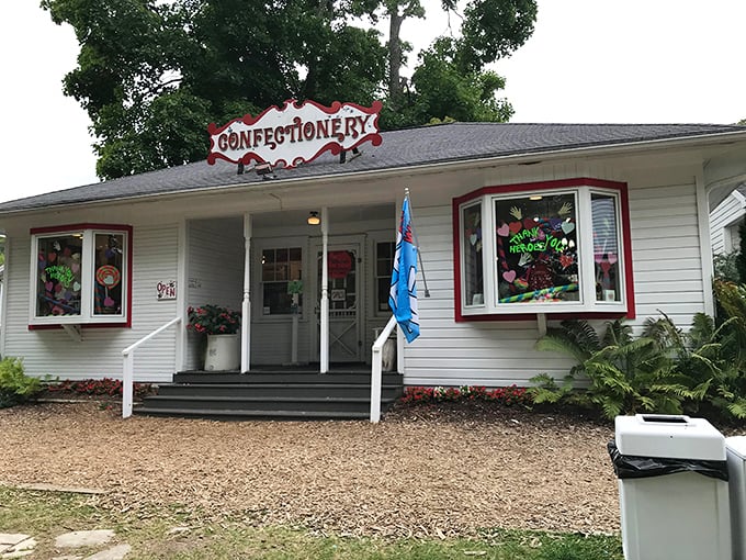 Welcome to sugar paradise! Door County Confectionery's charming exterior promises sweet adventures within, like a real-life Candy Land come to life.