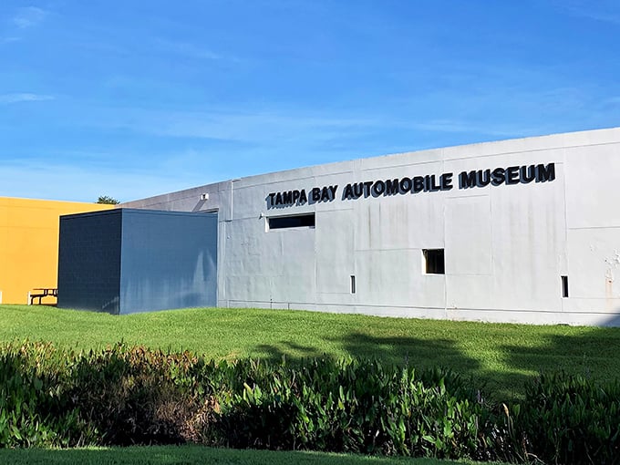 Step into a time machine on wheels! The Tampa Bay Automobile Museum's entrance promises a journey through automotive history that'll rev up your imagination.